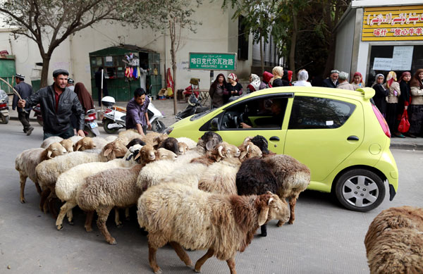 The scene on the streets of the old town.