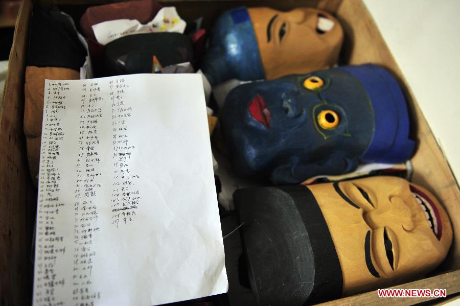 Folk artisan works on Nuo Opera masks